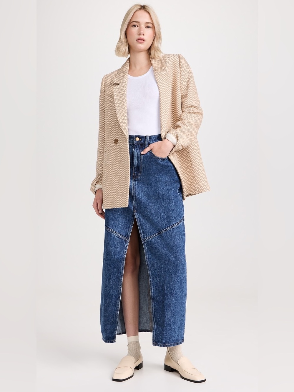 NWOT Madewell Dark Blue Denim Maxi Skirt with Front Panel